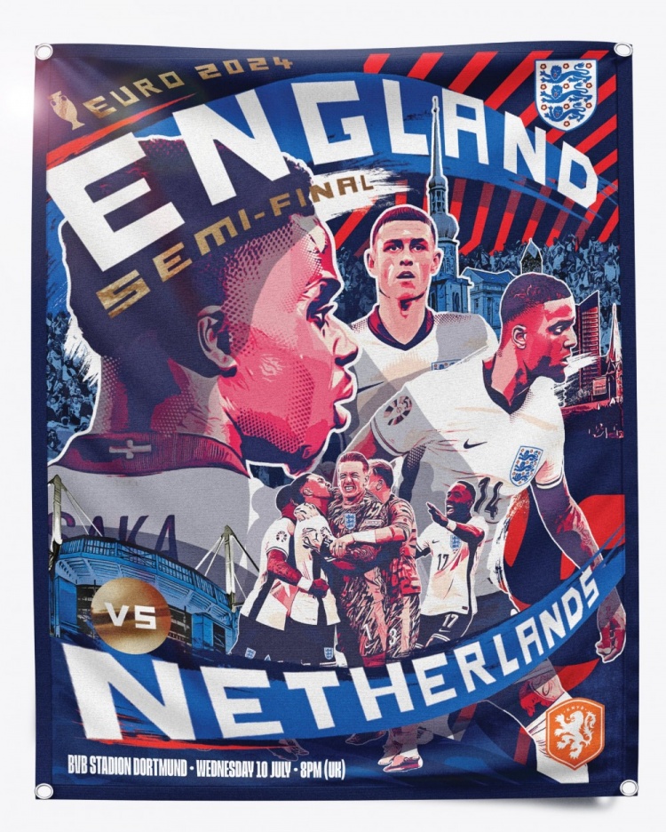 英格兰队发布欧洲杯半决赛海报：萨卡、福登、孔萨出镜